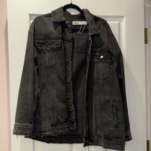 Zara distressed oversized jean jacket